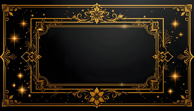 Ornate golden frame with floral elements and sparkling lights border decorative