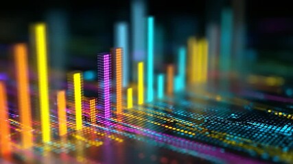 Abstract Data Visualization - Colorful Bars on Digital Surface. - Powered by Adobe