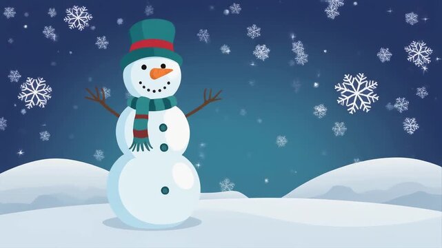 Cute Snowman Standing in Snowy Landscape Winter Animation
