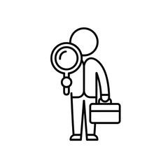 Businessman examining with magnifying glass and briefcase