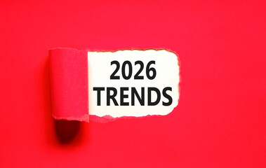 2026 Trends new year symbol. Concept words 2026 Trends on beautiful white paper. Beautiful red paper background. Business and 2026 Trends new year concept. Copy space.