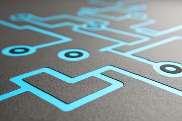 Macro circuit style pattern with glowing cyan lines on textured surface