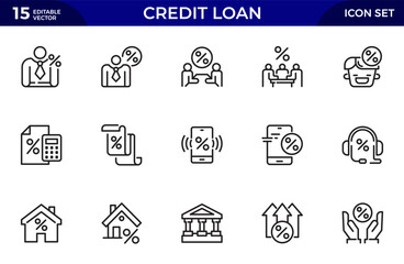Credit Loan line icons set. loan, bank lending, cash loan. Thin outline icons pack. Vector illustration