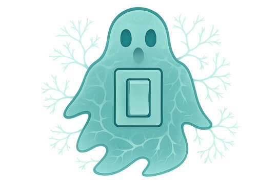 Ice ghost character with frozen branches on transparent background