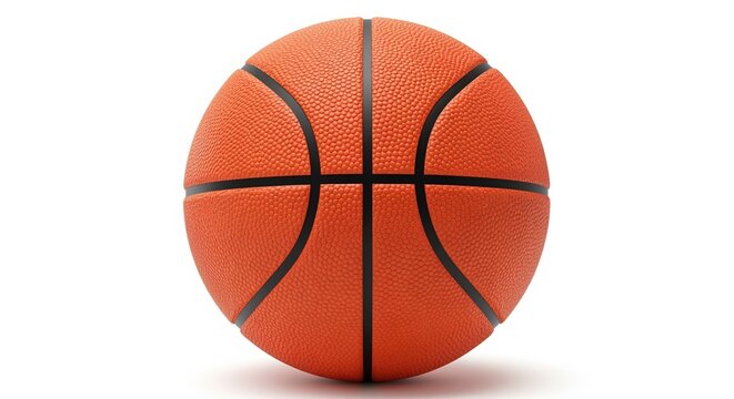 Orange basketball with black lines on white background. Perfect for sports projects, athletic designs, game promotions, or fitness content. Shows classic ball texture and pattern clearly.