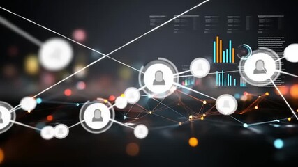 Abstract Network Connection Visualization with Data Charts and User Icons. - Powered by Adobe