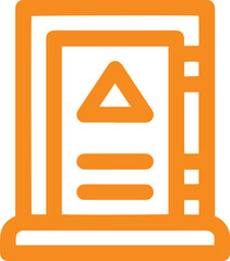 An orange elevator with an up arrow symbol. The elevator has a rectangular frame and a simple design.