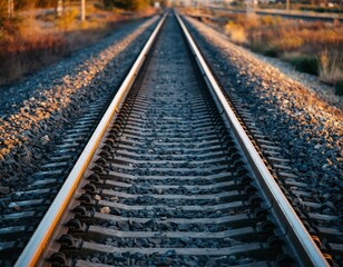 Fototapeta premium Train Tracks Leading into the Distance at Sunset with Scenic View