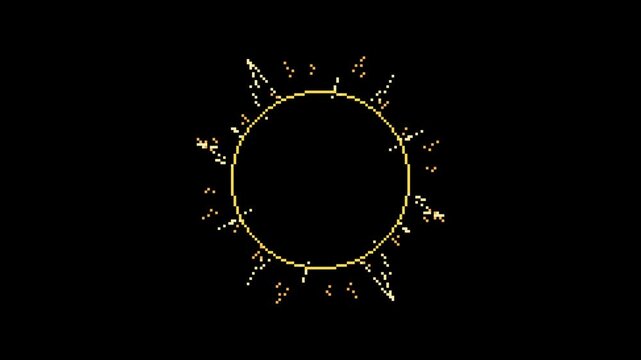 circle shape yellow impact effect in pixel art style with black background - Powered by Adobe