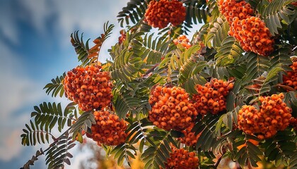 rowan tree adorned with orange berries