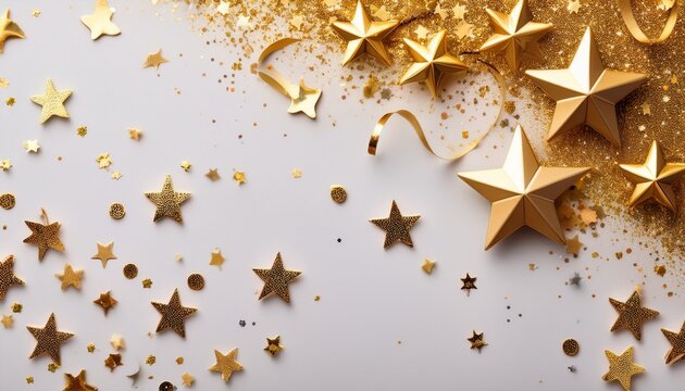gold stars and glitter confetti on a light background