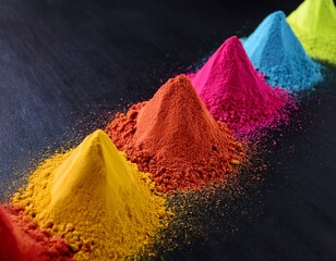colorful powder piles arranged in a diagonal line