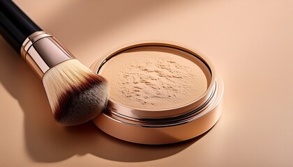 light beige powder compact with brush