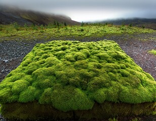 square patch of vibrant green moss