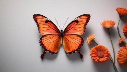 bright orange butterfly against a pale grey backdrop showcasing natural patterns and textures in spring