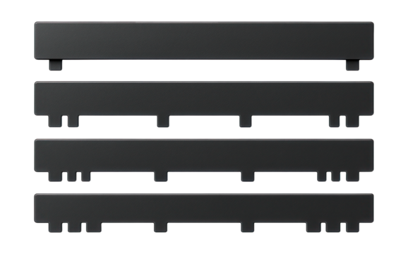 Interlocking plastic strips for modular drawer organization in charcoal.