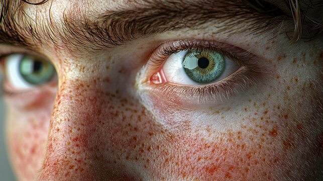 A close-up shows a face affected by allergic contact dermatitis. The skin exhibits redness and irritation, highlighting the discomfort of this common skin condition, with a focus on the eye area.