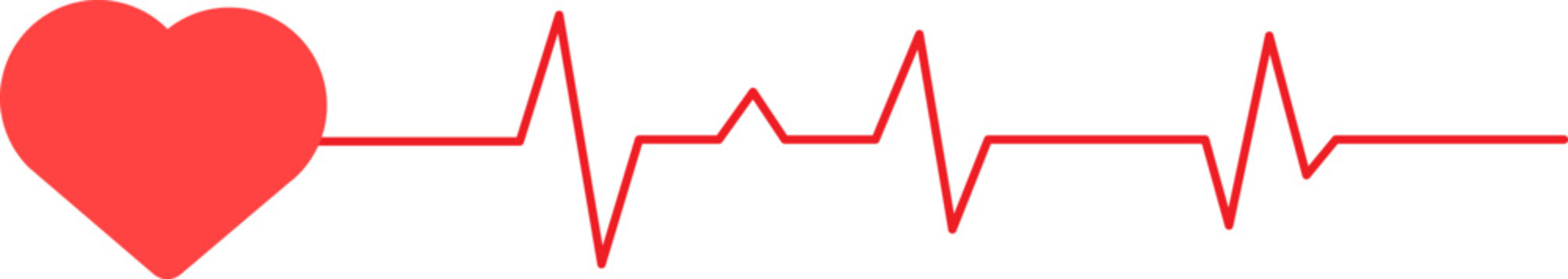 Red heart symbol connected to a heartbeat ekg line