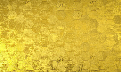 Golden textured honeycombs 3d background