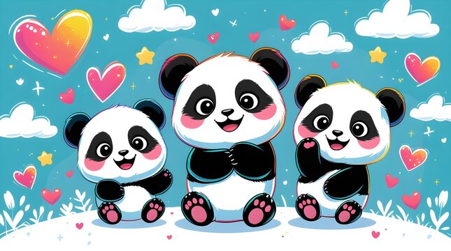 Colorful Tiny Panda Doodle Art Illustration