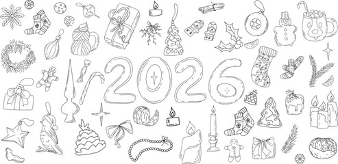 Merry Christmas Celebration Icone Set.