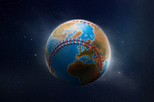 World map on a baseball