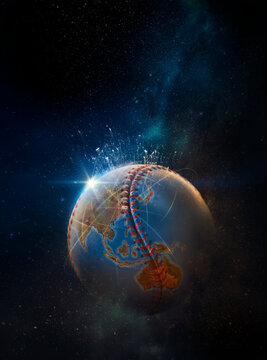 World map on a baseball