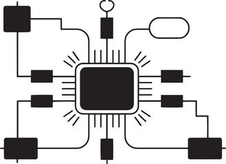 Microchip Circuit Diagram &ndash; Technology Processor Connection Line Art Vector, microchip, circuit, processor