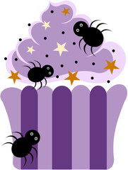 Hand drawn Cute Spider Halloween Cupcake With Sprinkles