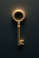 Golden Key on Dark Background