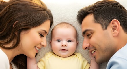 Loving parents gaze at adorable baby with tender affection and joyful connection