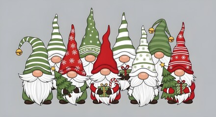 Festive christmas gnomes with patterned hats for holiday decor