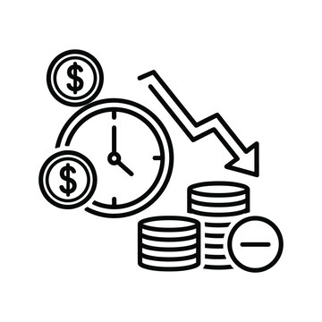 Icon representing financial loss, time, and decreasing money value
