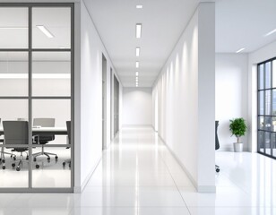 Fototapeta premium Save to Library Download Preview Preview Crop Find Similar File #: 524194534 Modern office corridor or hallway interior with empty space over the white wall and the meeting room