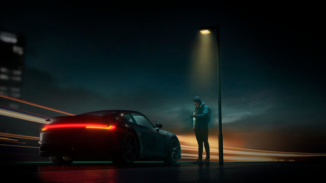 Man outside car on a dark light