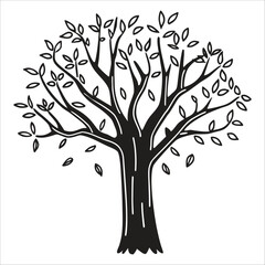 Fall tree outline coloring book page line art illustration