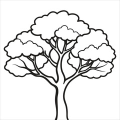 Fall tree outline coloring book page line art illustration
