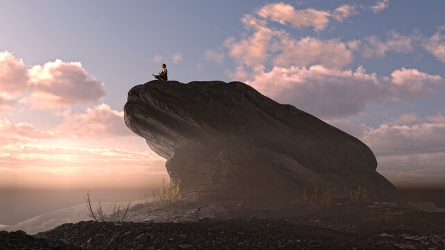 meditating on a rock