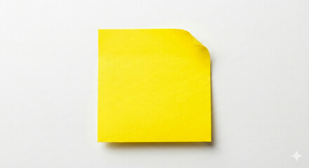 Bright yellow adhesive note paper with a curled corner, isolated on a clean white background for reminders and notes.