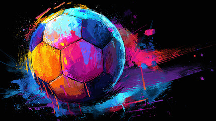 An artistic soccer ball bursting with vibrant colors, capturing the energy and spirit of the game