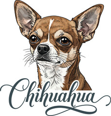 Chihuahua Dog Breed Vector Portrait Illustration Pet Animal Face Graphic Design Canine Drawing Puppy Head Art Cute Decorative Design T-Shirt Print Gift Idea