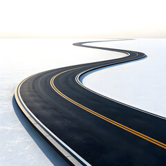 empty winding asphalt road on a white background