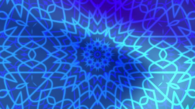 Kaleidoscope blue neon geometric patterns for vibrant microstock assets, great for backgrounds, designs, and digital projects needing visual impact.