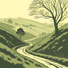 landscape of a curvy road surrounded by hills