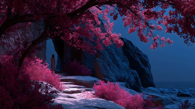 Persephone's Return - Halloween Myth Persephone Emerging at Underworld Earth Boundary with Pomegranate and Ice (Demeter & Hades)