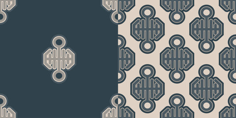 Geometric Style Dark Gray and Beige Repetitive Ornament Pattern Background