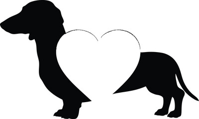 Dachshund Dog Silhouette with Heart Shape Cut Out Cute Pet Lover Design Vector Illustration