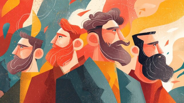 Empowering Male Figures in Artistic Poster Design with Vibrant Background Elements