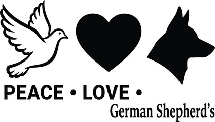 Peace Love German Shepherd Dog Silhouette Vector Illustration Design Pet Animal Lover Concept