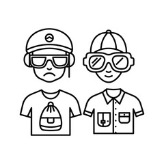 Two boys wearing different hats and goggles isolated on